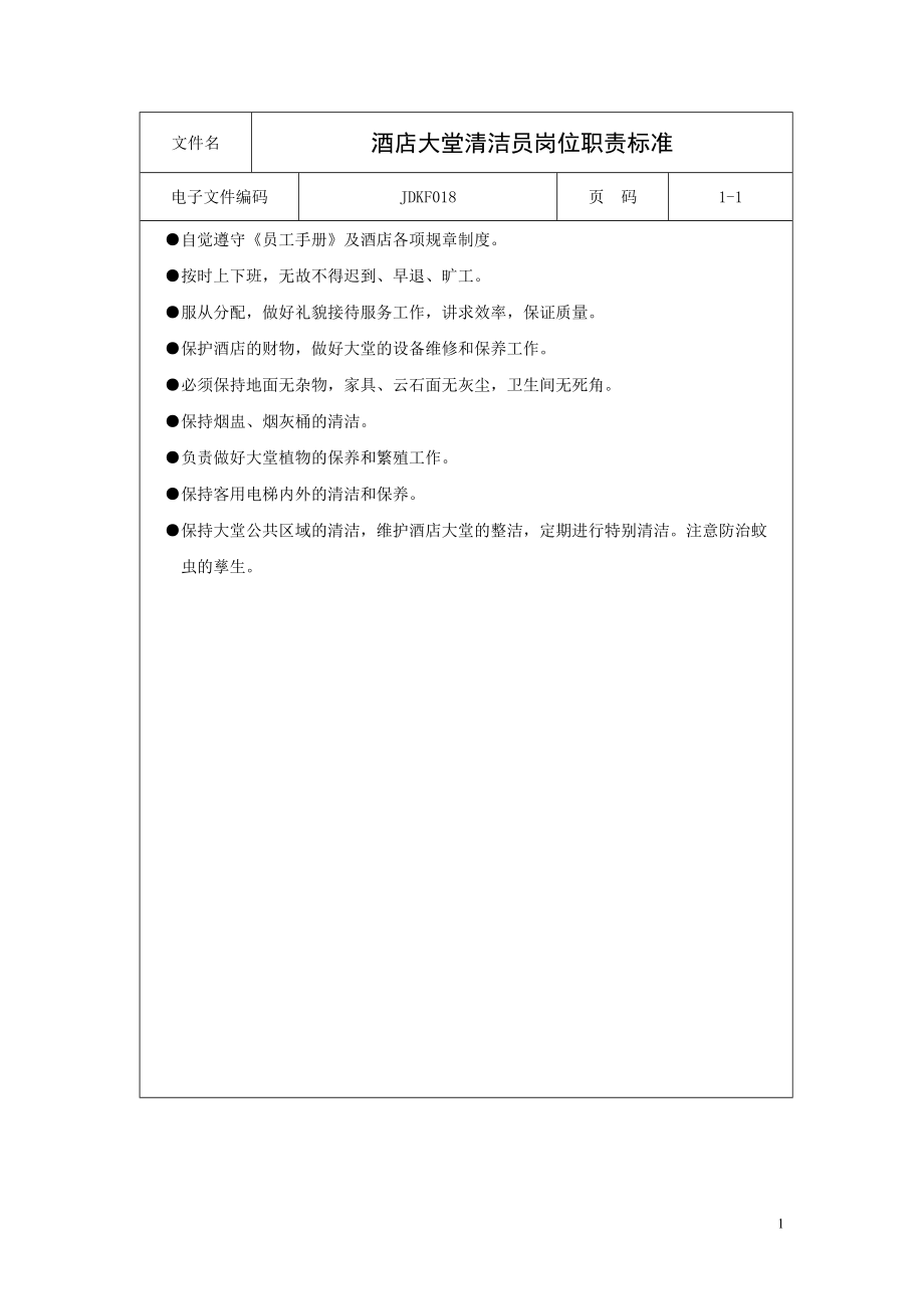 酒店大堂清洁员岗位职责标准.doc_第1页