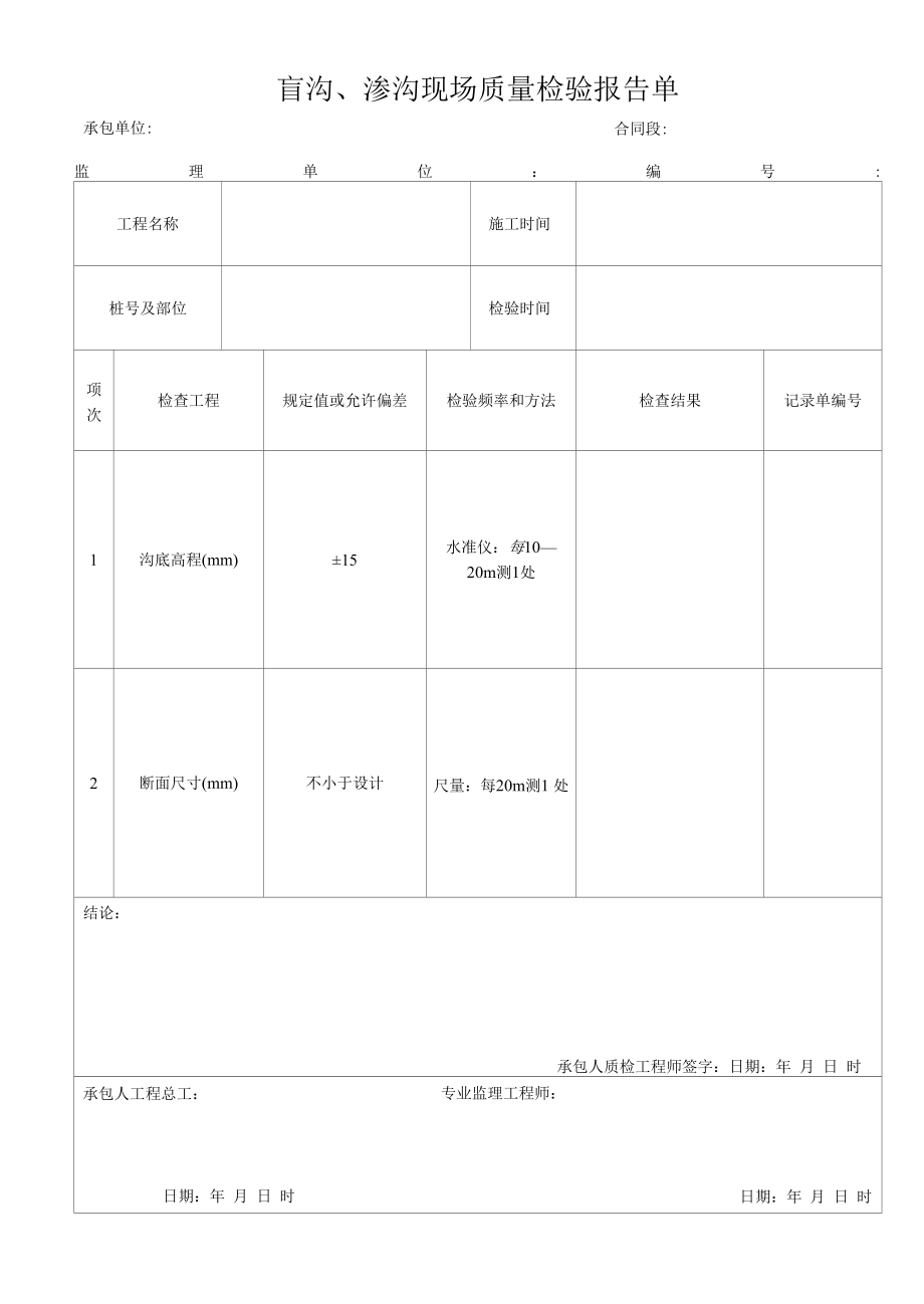 盲沟、渗沟现场质量检验报告单.docx_第1页