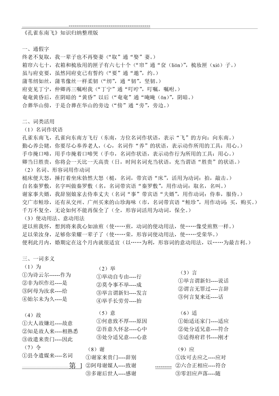 孔雀东南飞知识归纳整理版(2页).doc_第1页