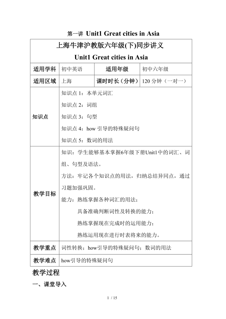 上海牛津沪教版六年级下同步讲义unit1.doc_第1页