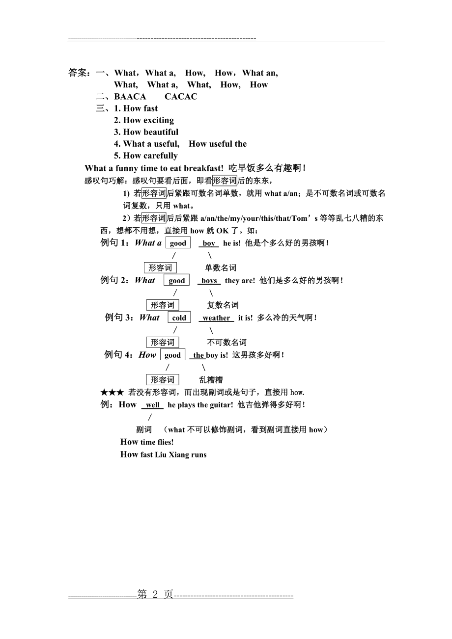 小学英语感叹句专项练习及答案(2页).doc_第2页