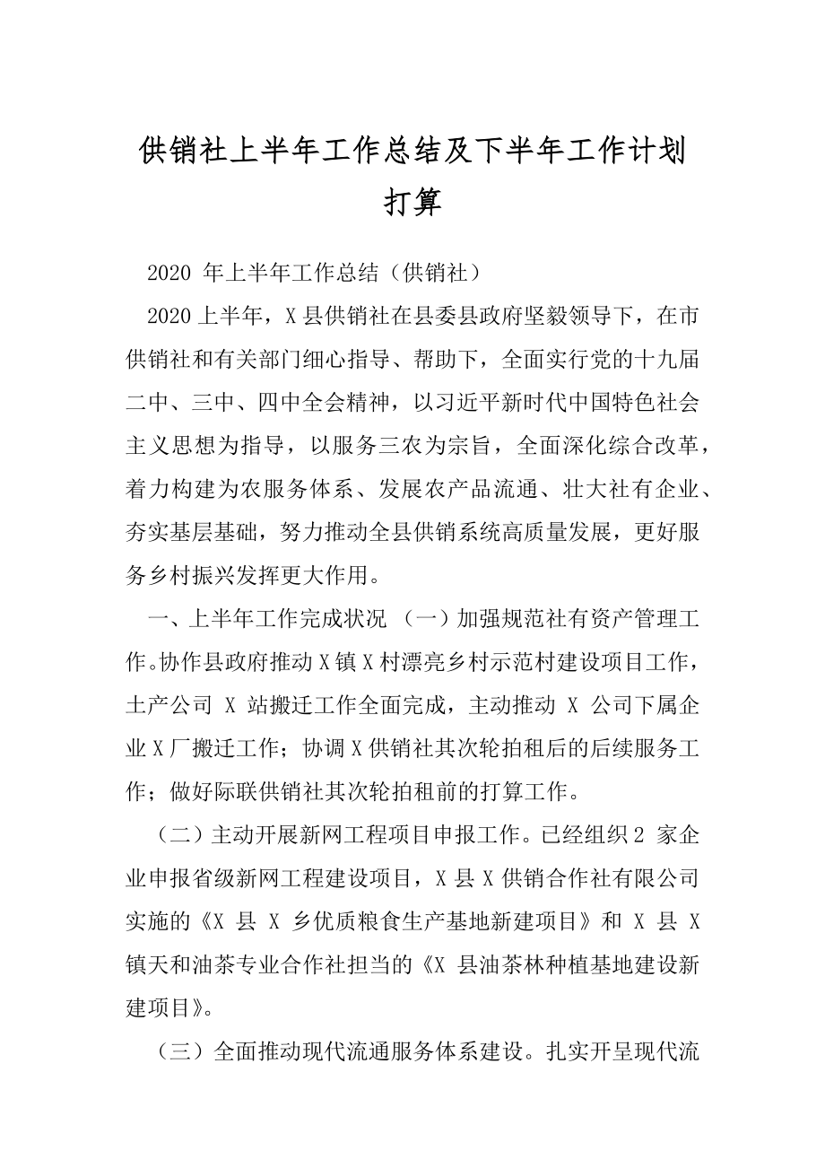 供销社上半年工作总结及下半年工作计划打算.docx_第1页