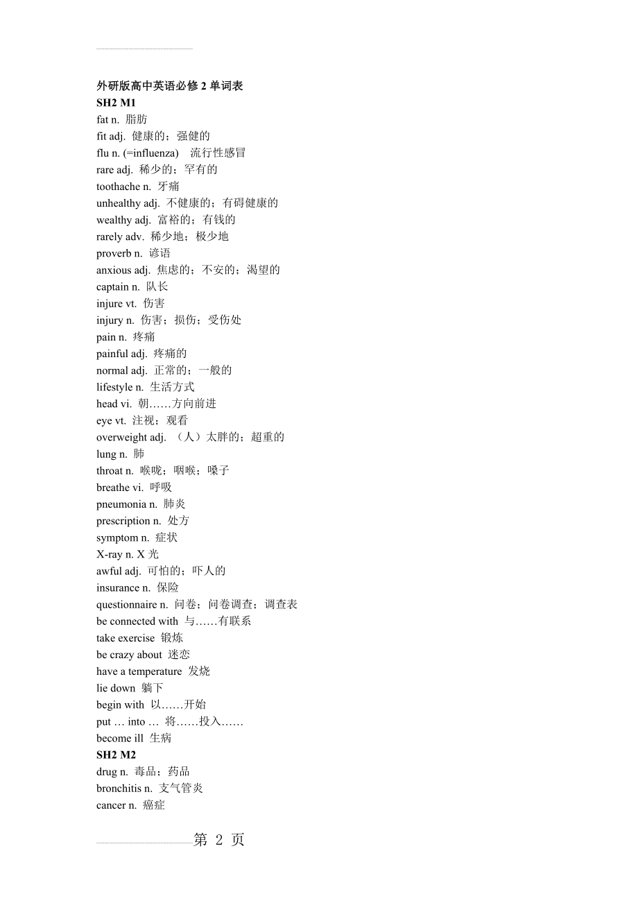 外研版高中英语必修2 单词表(7页).doc_第2页