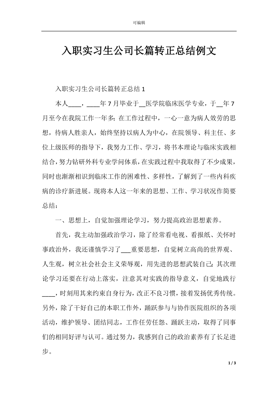 入职实习生公司长篇转正总结例文.docx_第1页