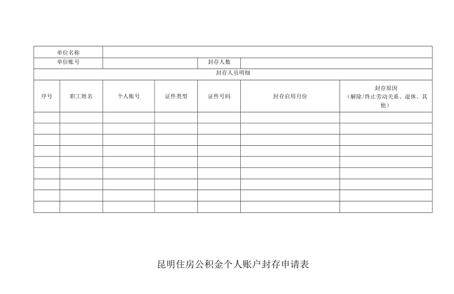 昆明住房公积金个人账户封存申请表.docx_第1页