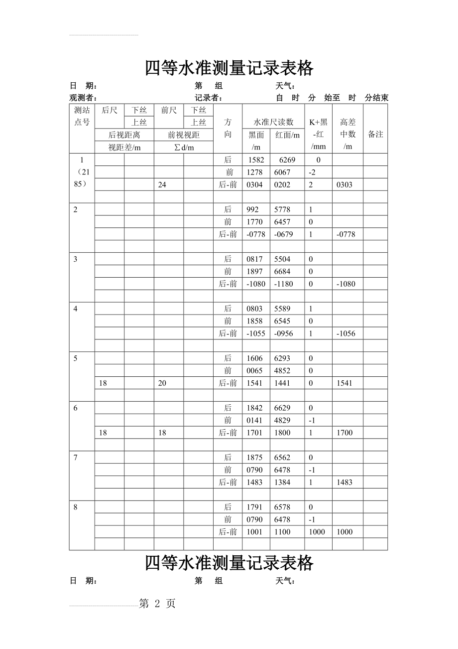 四等水准测量记录表格(9页).doc_第2页