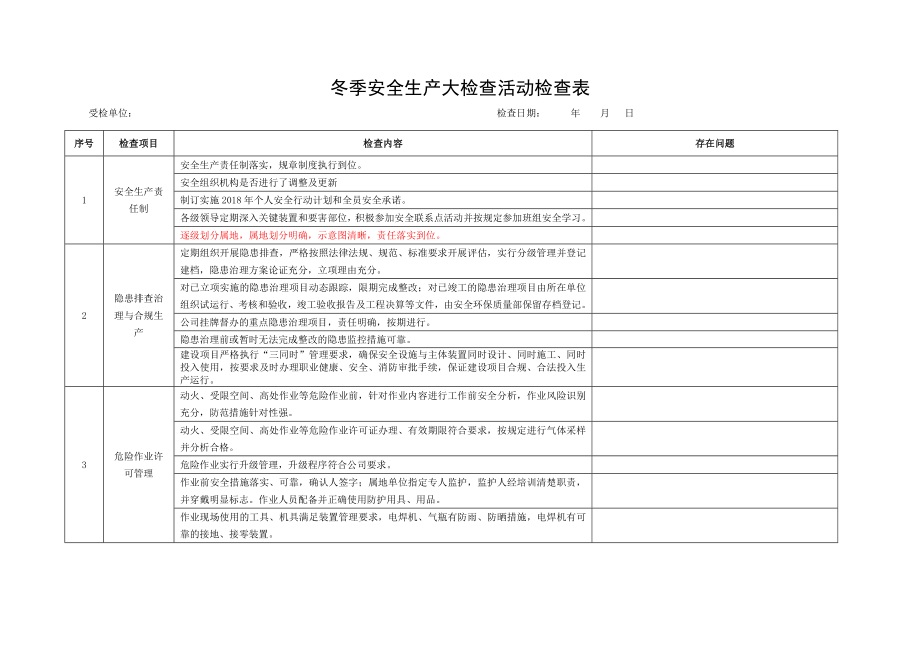 冬季安全生产大检查 检查表.doc_第1页