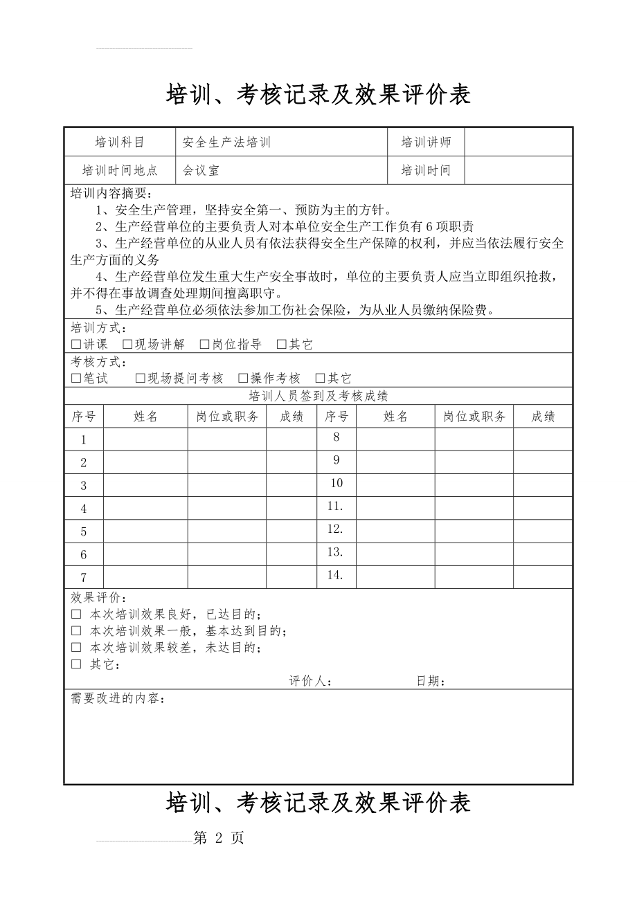 培训记录及效果评价表(8页).doc_第2页