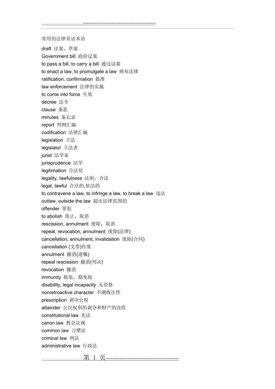 常用的法律英语术语(27页).doc_第1页