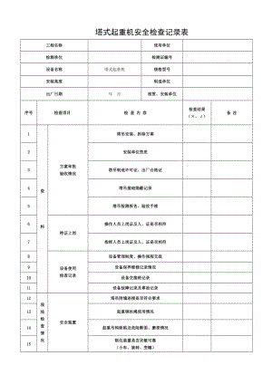 塔吊安全检查记录表标准模板.doc