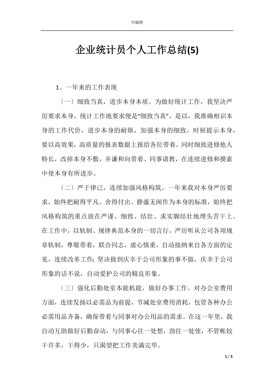 企业统计员个人工作总结(5).docx_第1页