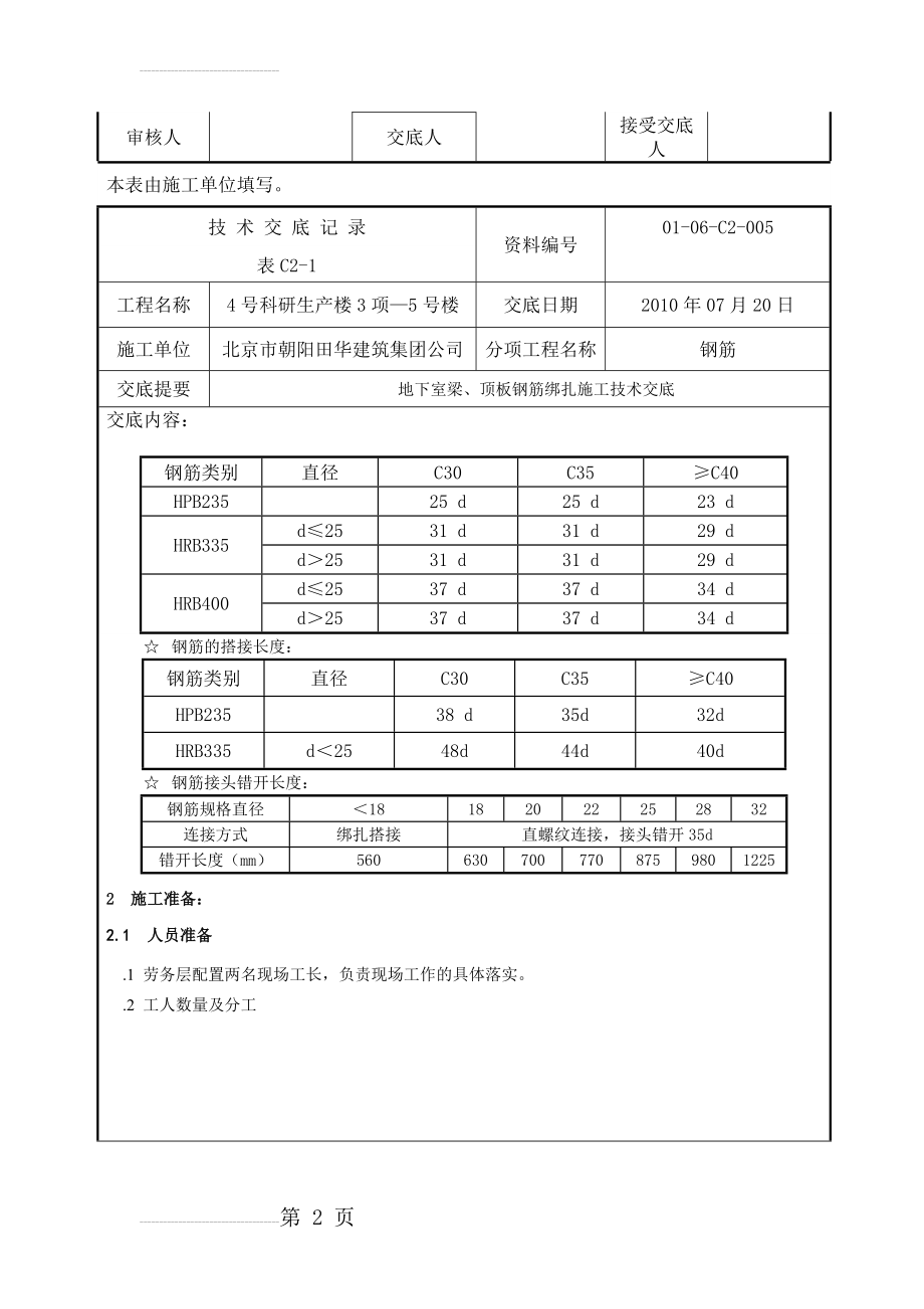 地下室梁、顶板钢筋绑扎施工技术交底(13页).doc_第2页