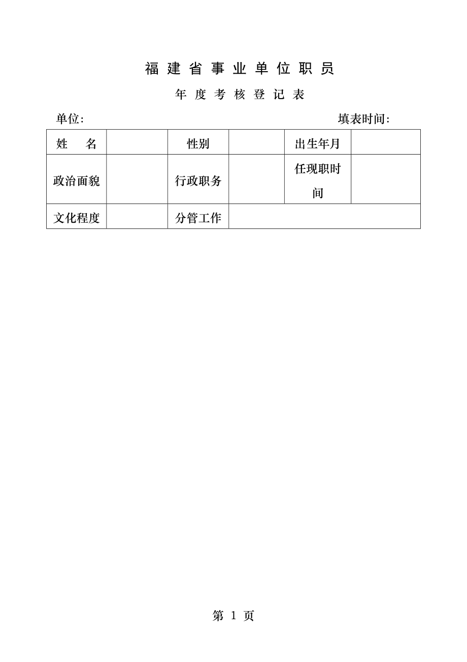 福建省事业单位职员年度考核登记表.docx_第1页