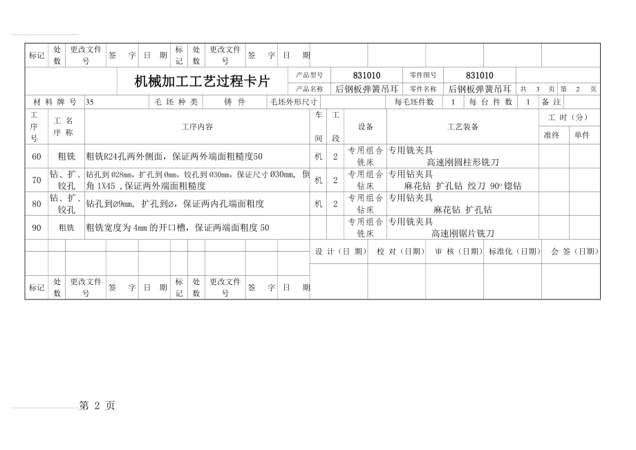 后钢板弹簧吊耳机械制造工艺课程设计工序卡片及工艺卡片(12页).doc_第2页