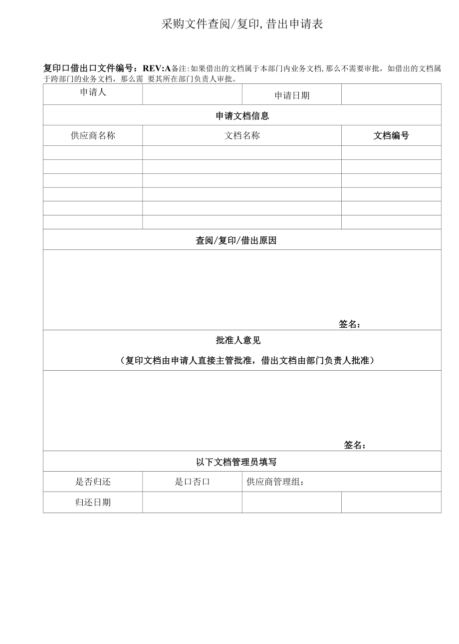 采购文件查阅复印借出申请表.docx_第1页