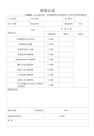 药品GMP文件 02清场检查记录.docx