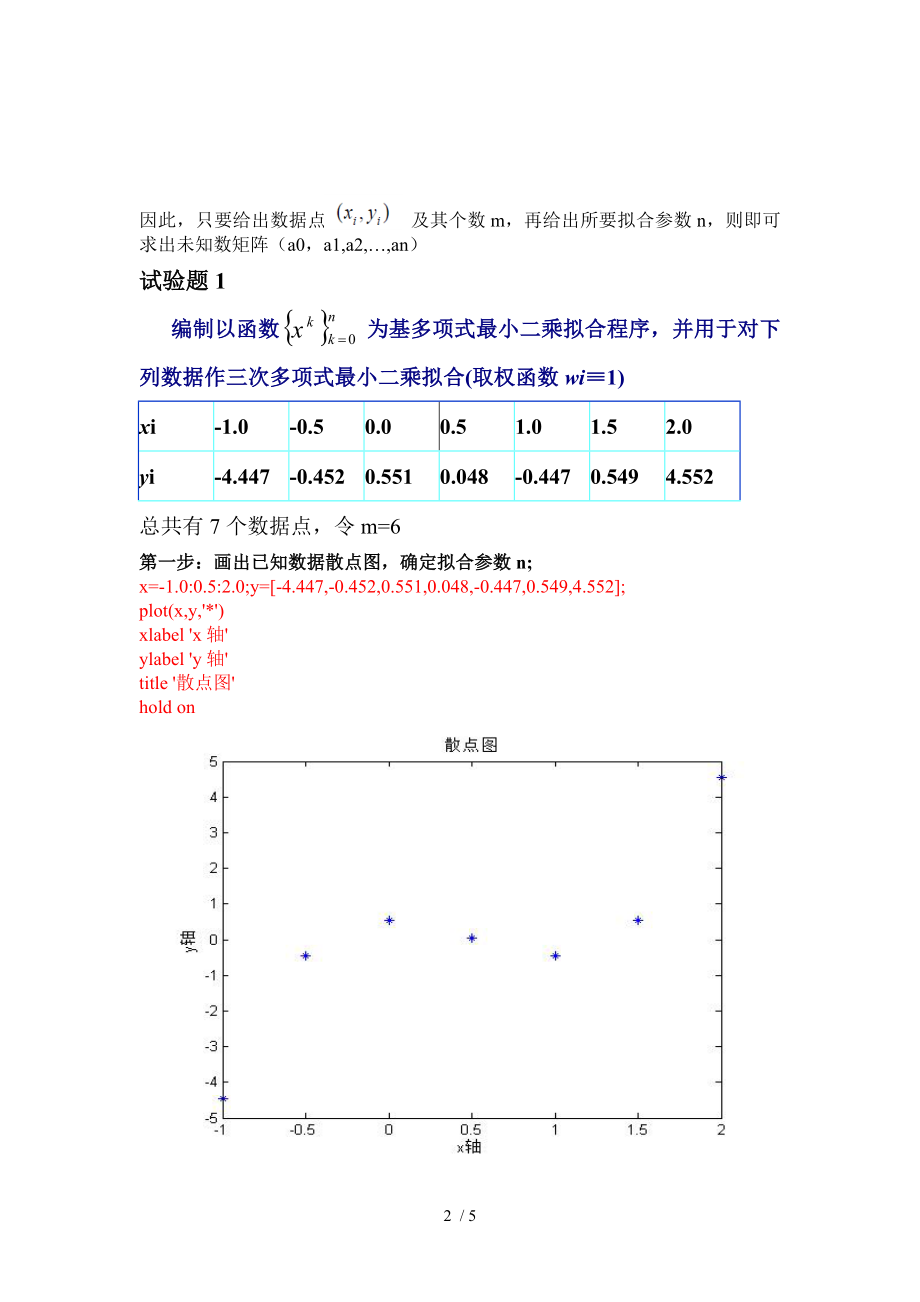 最小二乘法的多项式拟合matlab实现.doc_第2页