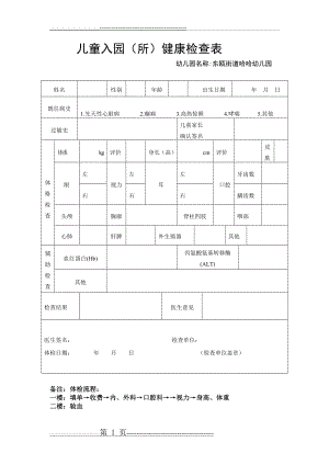 幼儿园新生入园体检表(1页).doc