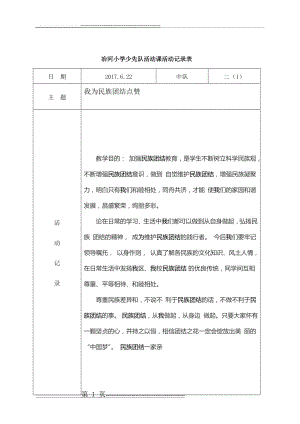 少先队活动课活动记录表6.22我为民族团结点赞(1页).doc