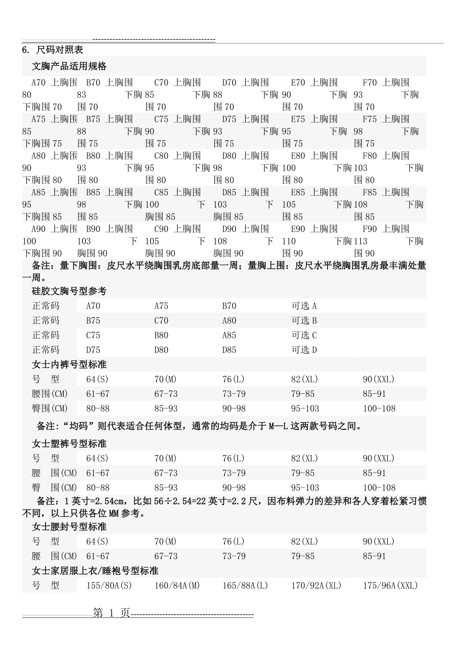 尺码对照表(2页).doc_第1页