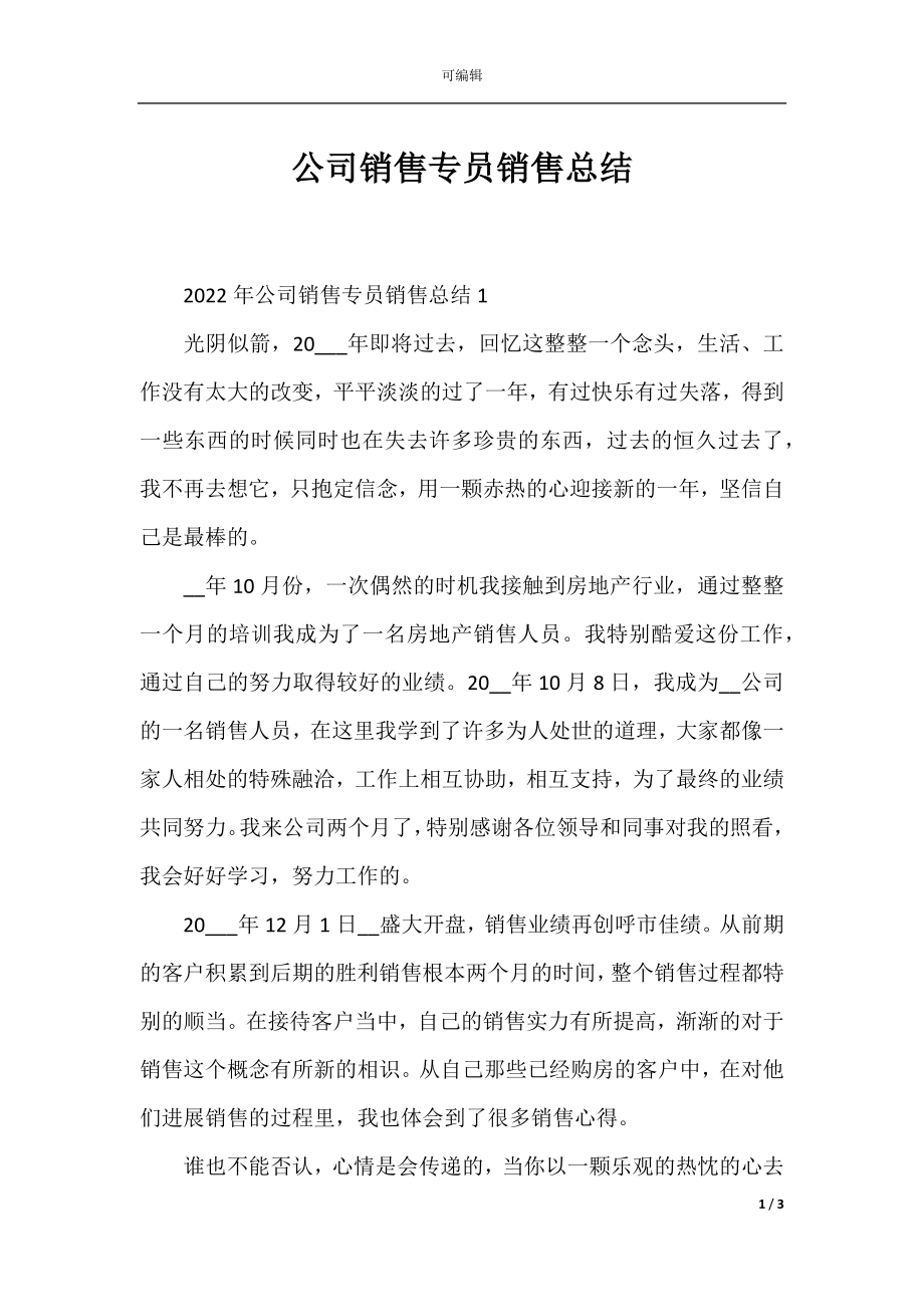 公司销售专员销售总结.docx_第1页