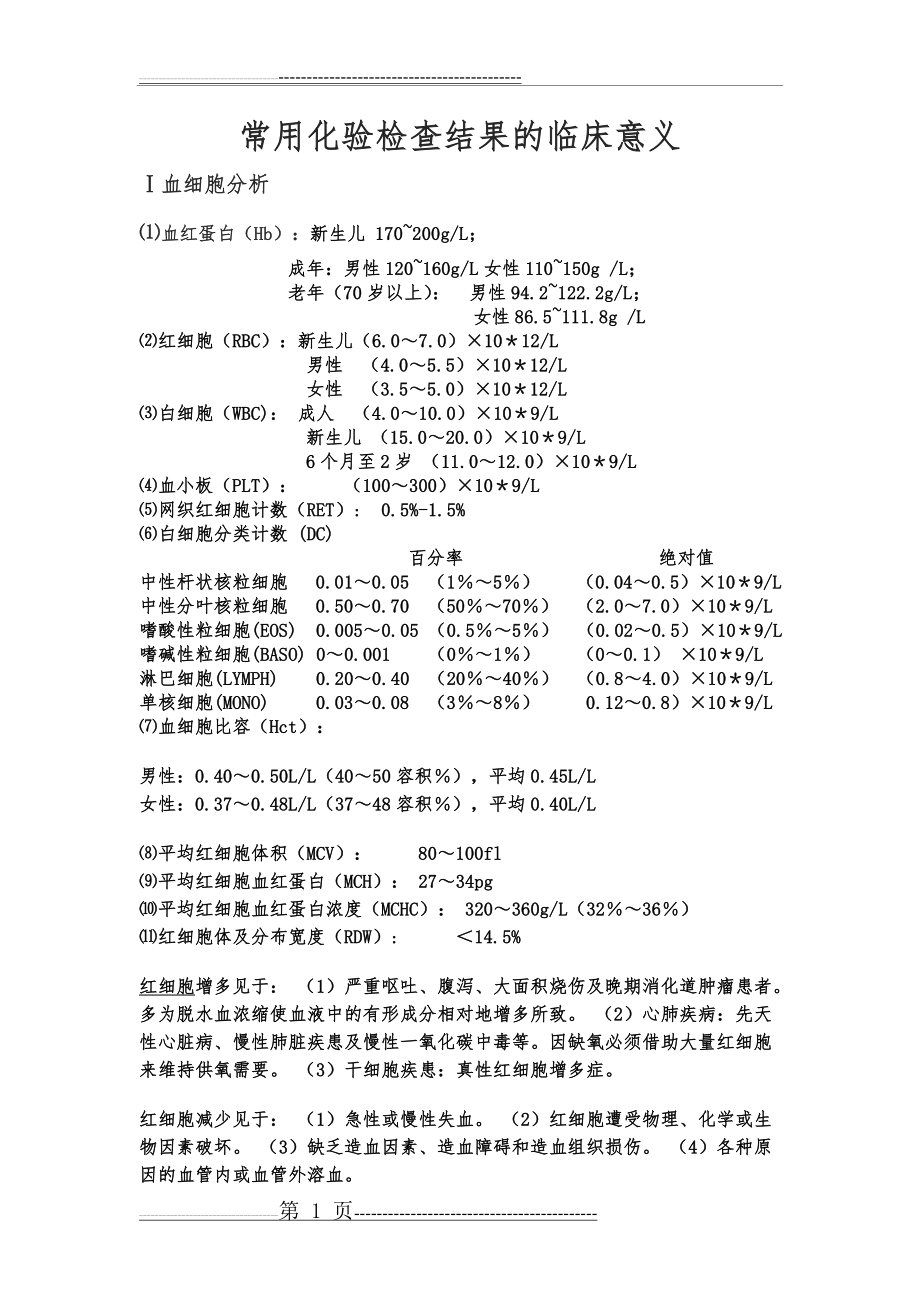 常用实验室检查正常值及临床意义(12页).doc_第1页