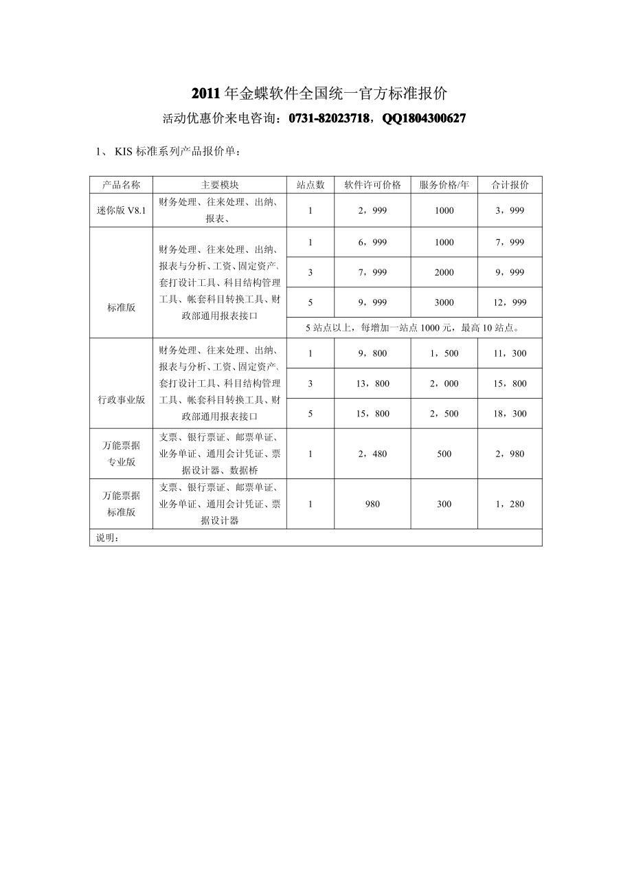 金蝶KIS全系列产品报价.pdf_第1页