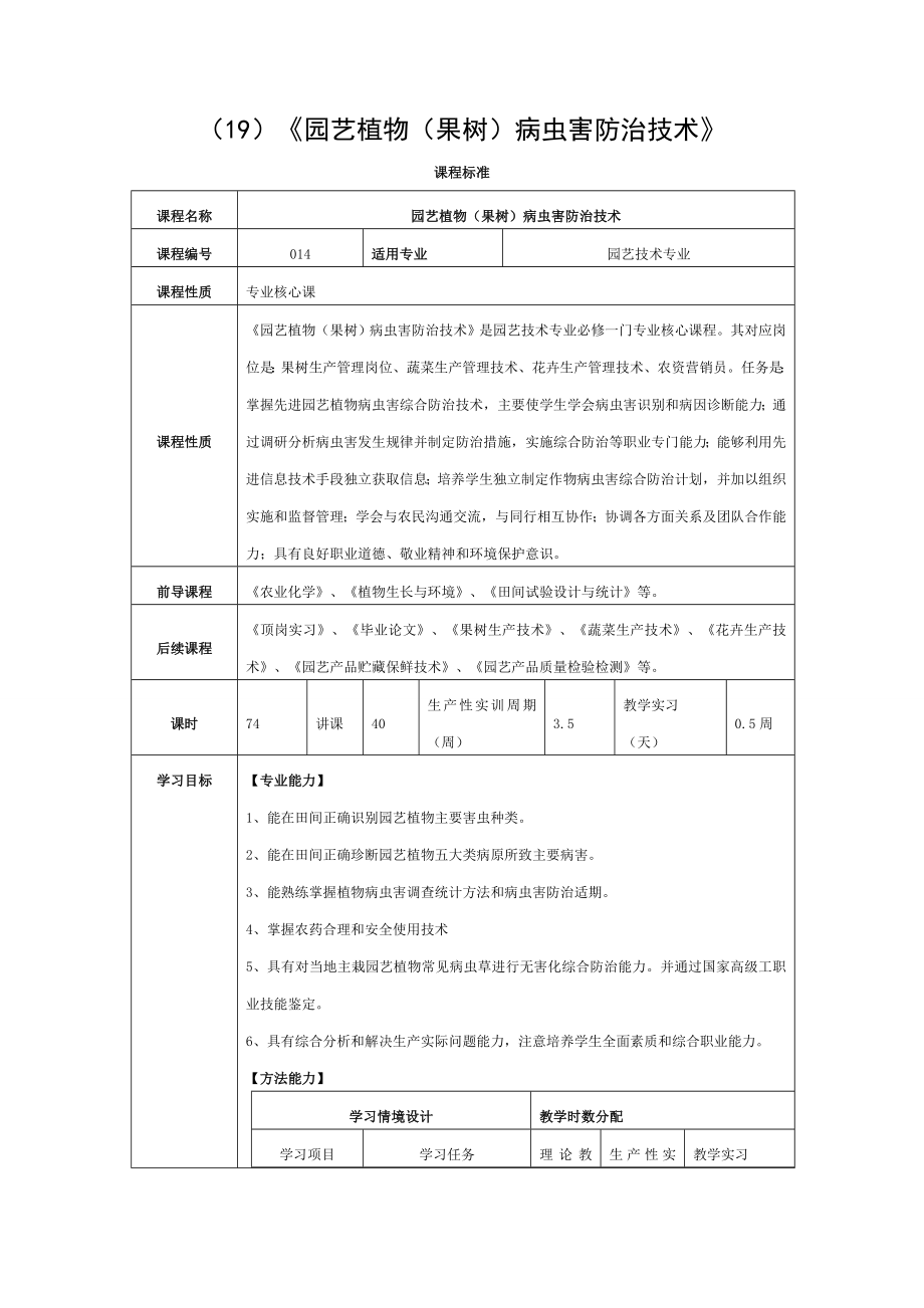 园艺植物果树病虫害防治技术课程标准.doc_第1页