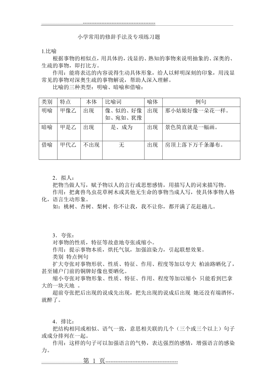 小学常用的修辞手法及专项练习题(6页).doc_第1页