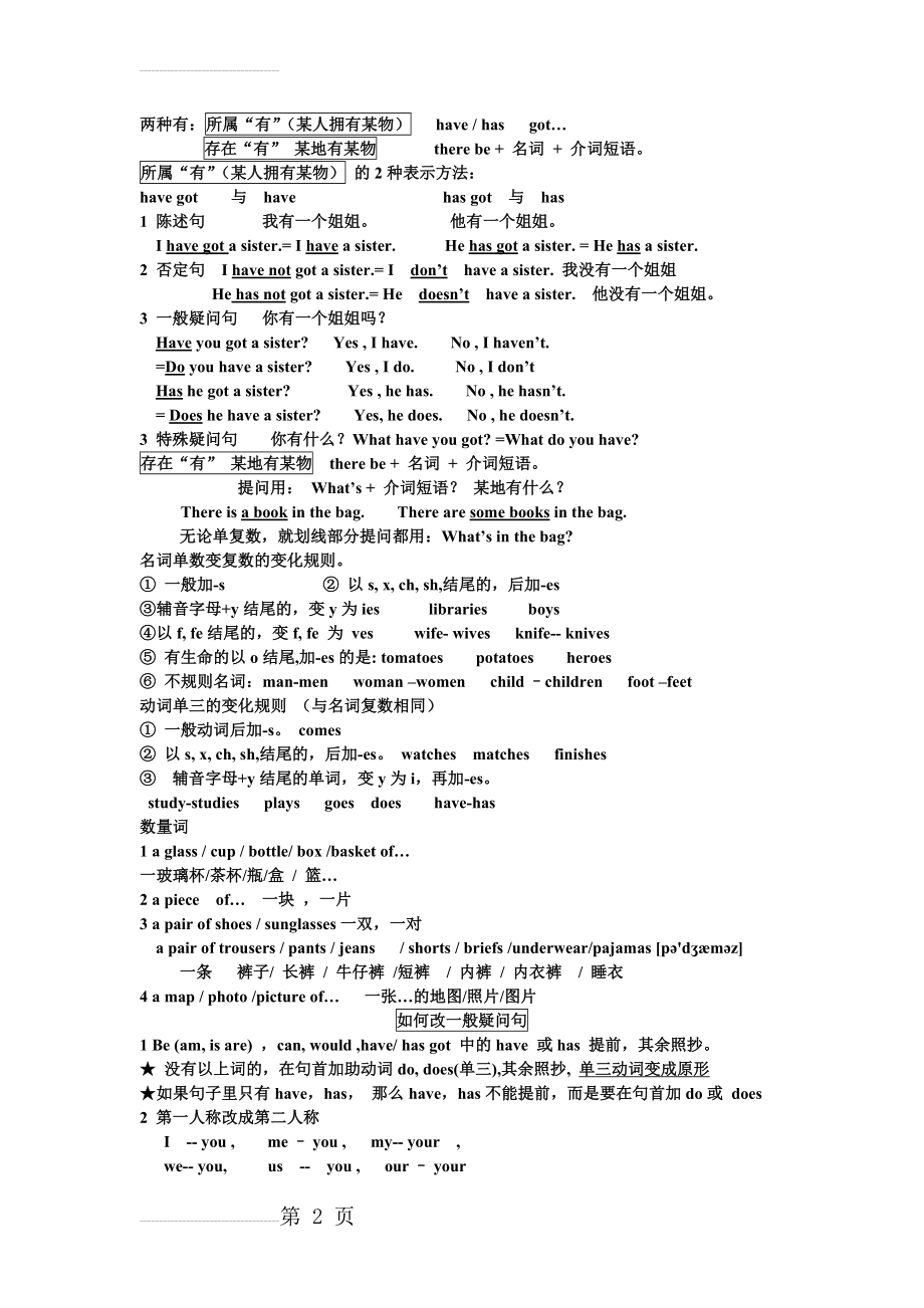 外研版英语七上词组和语法汇总(17页).doc_第2页