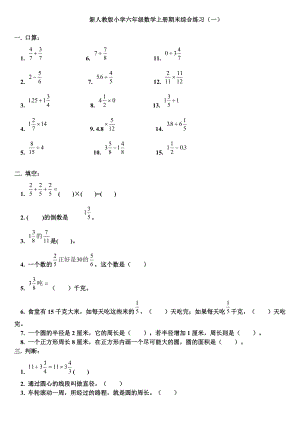 新人教版小学六年级数学上册期末综合练习.doc