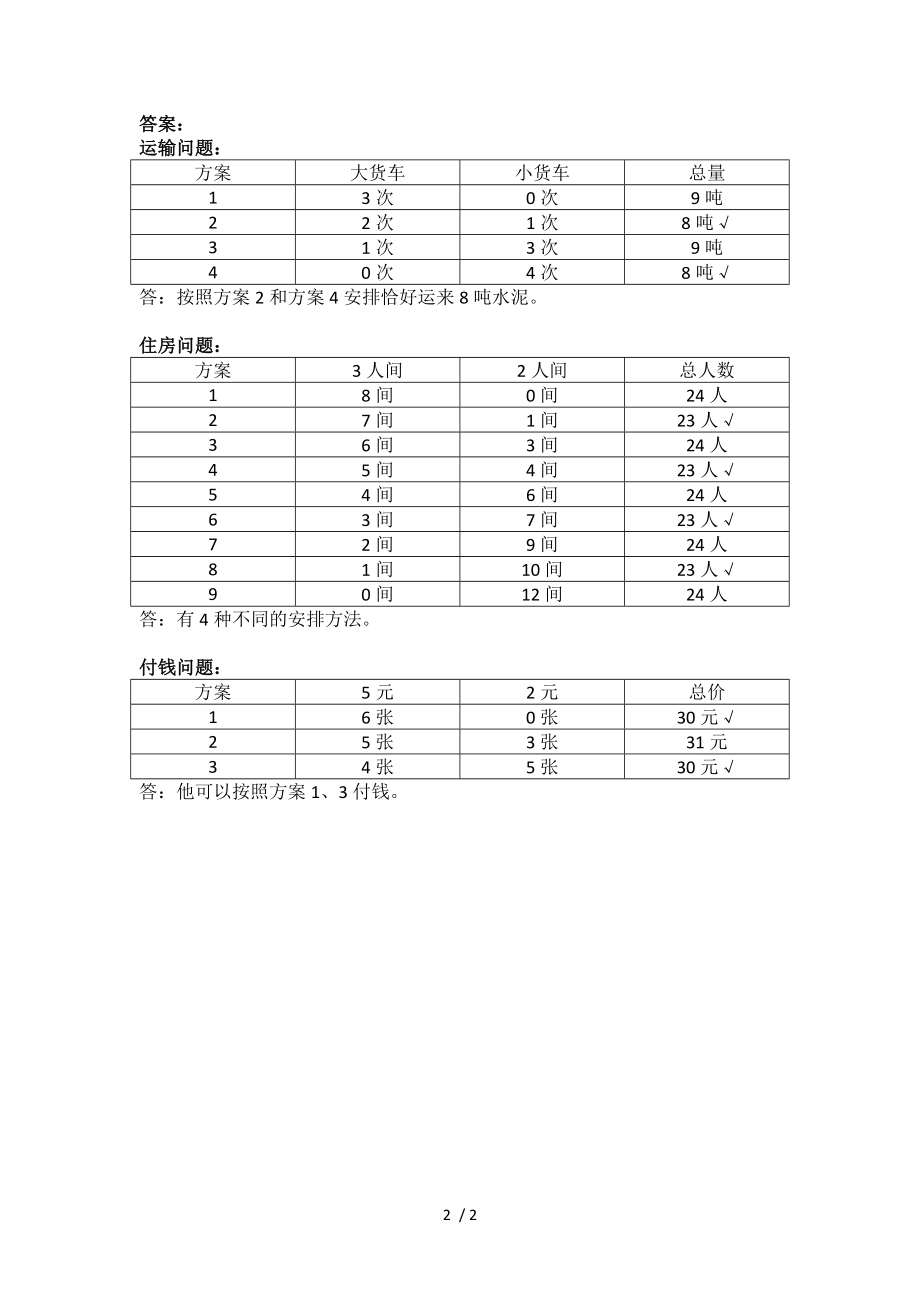 三年级上册列表法解决问题专项练习内附答案.doc_第2页