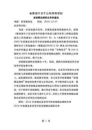 湖北省高等学校省级精品课程名单.docx