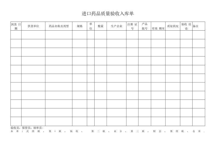 药品GSP文件 进口药品质量验收入库单.docx_第1页