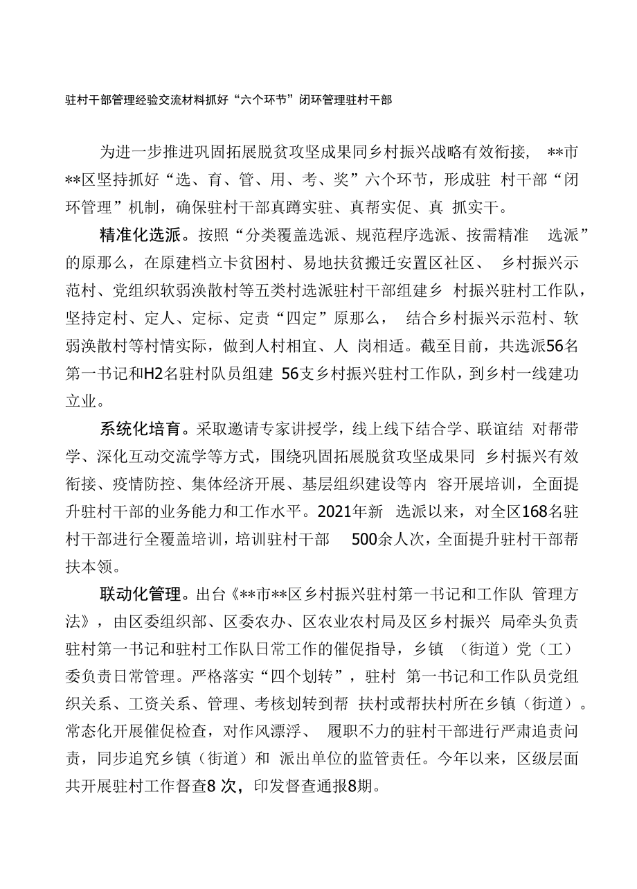 驻村干部管理经验交流材料.docx_第1页