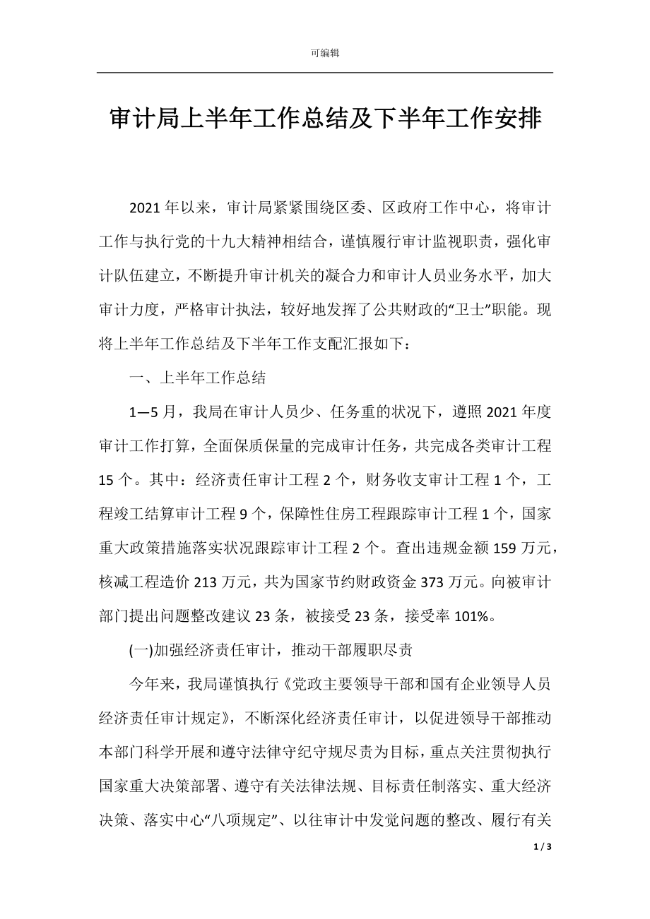 审计局上半年工作总结及下半年工作安排.docx_第1页