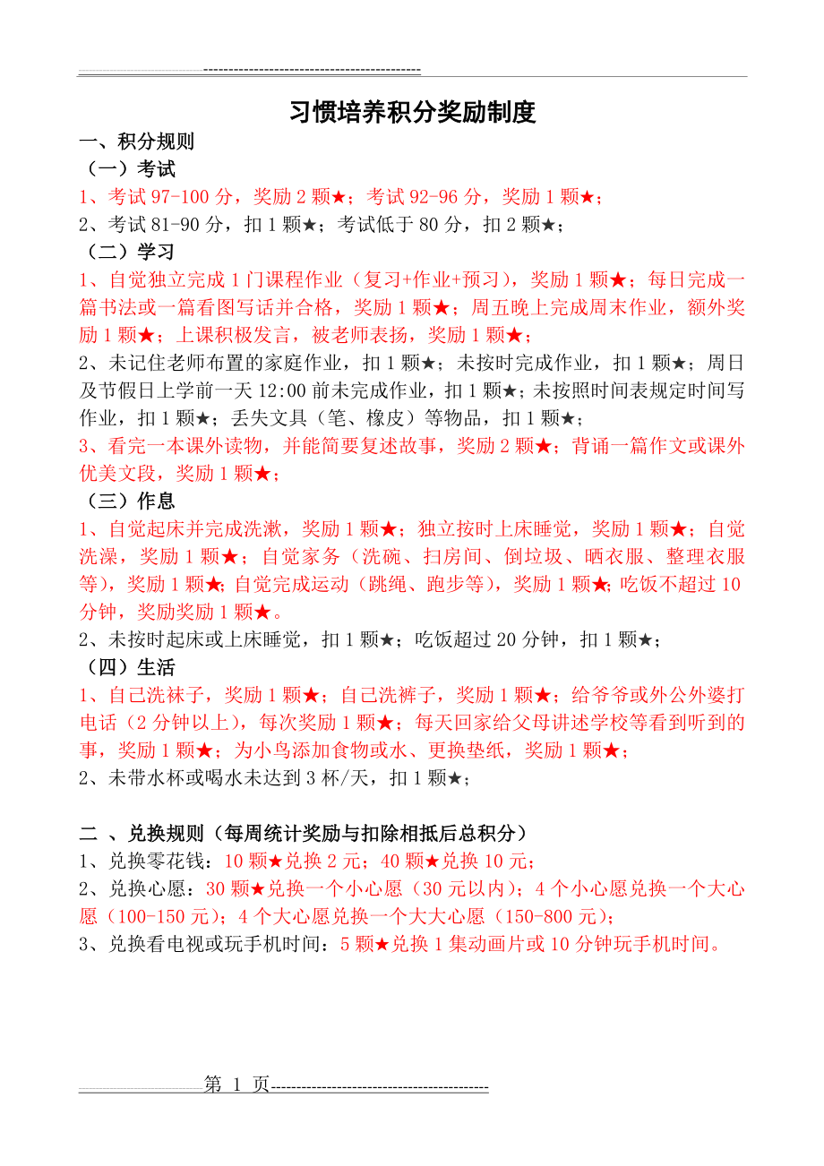 小学生习惯培养积分奖励制度29060(1页).doc_第1页