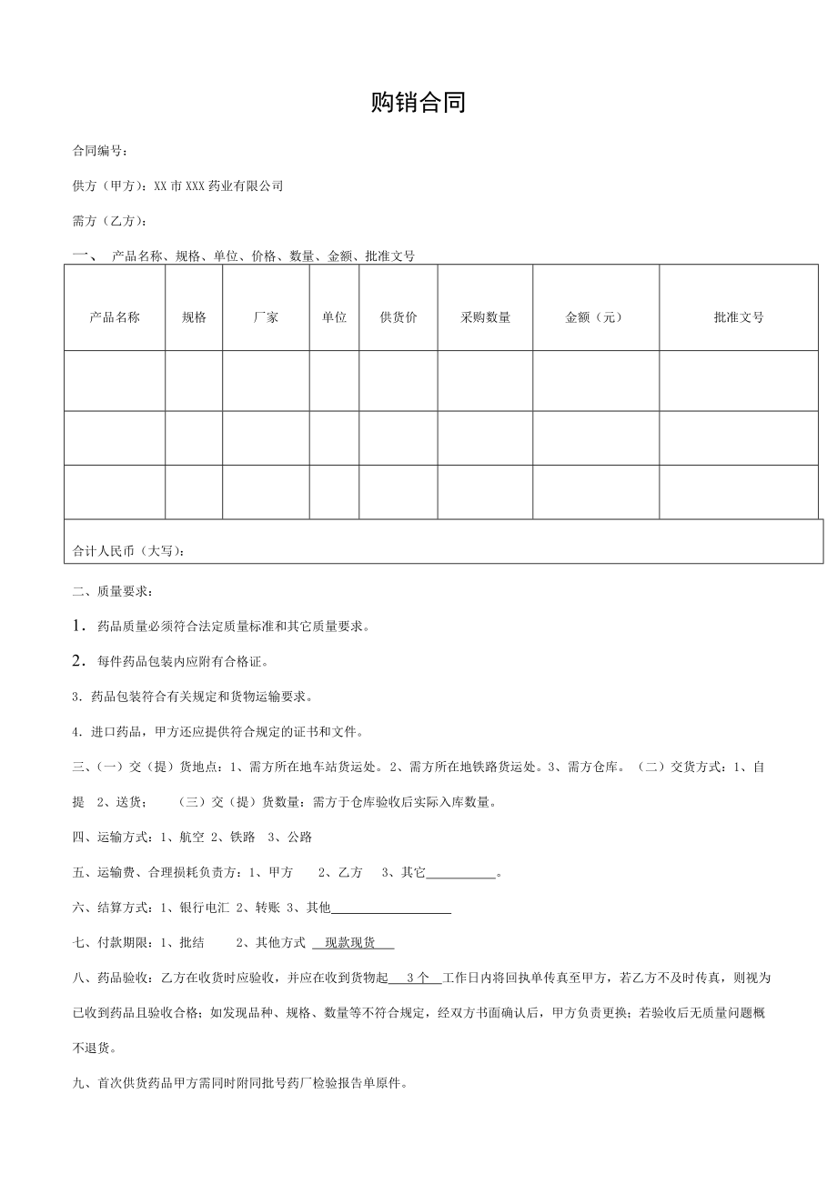 医药公司 购销合同样本.doc_第1页