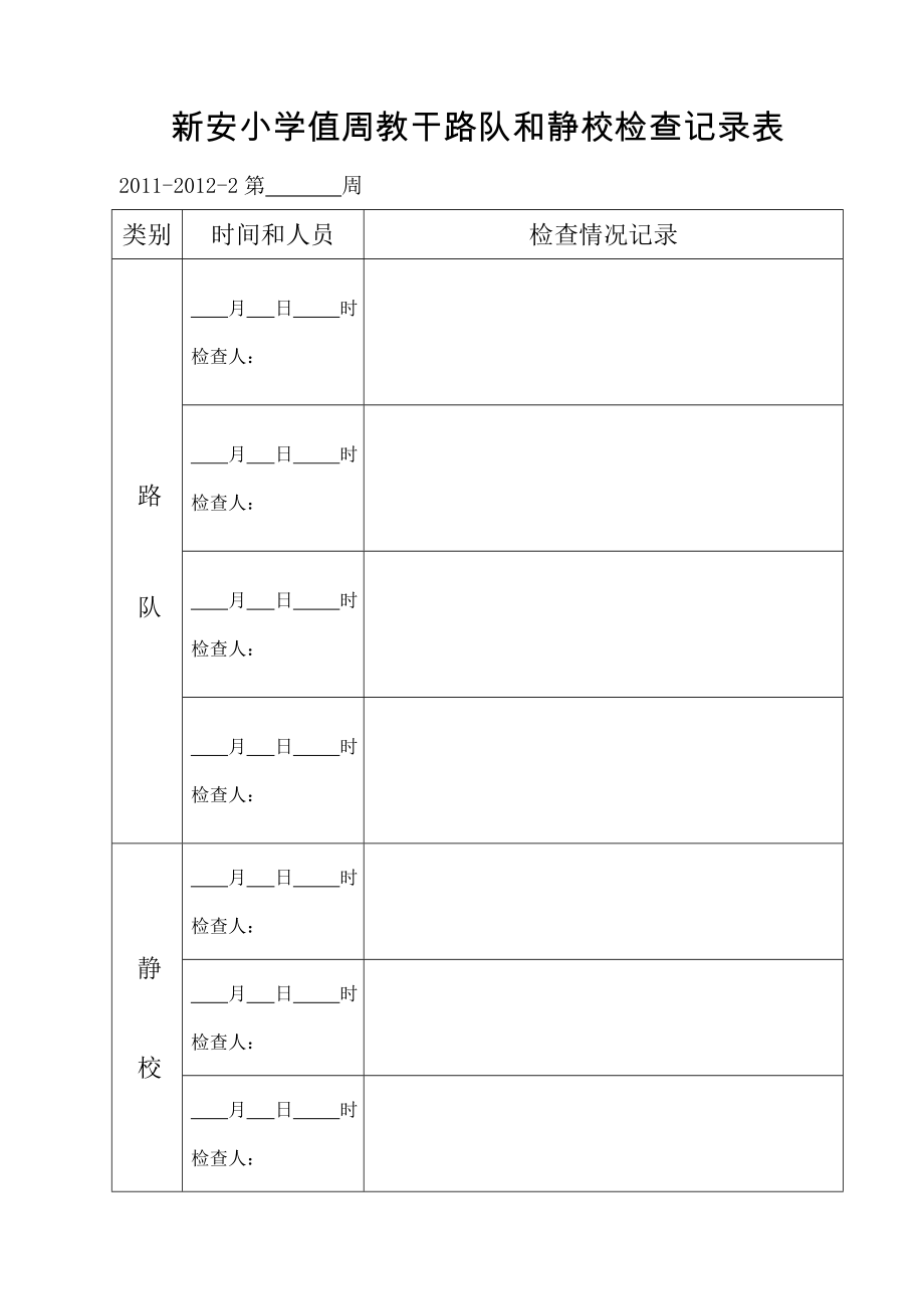 新沂市新安小学值周教干路队静校卫生检查记录表.doc_第1页