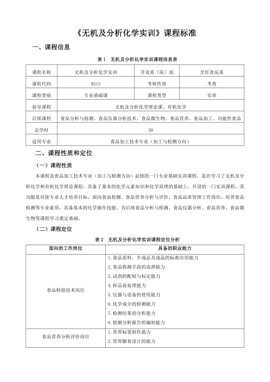 无机及分析化学实训课程标准.doc_第1页