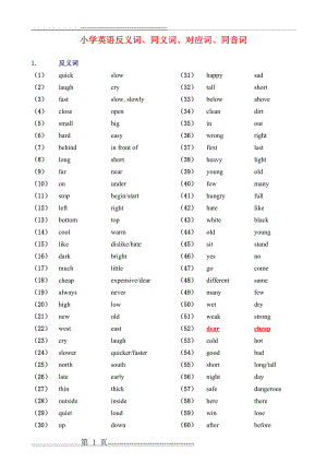 小升初英语 反义词、近义词、对应词、同音词(2页).doc