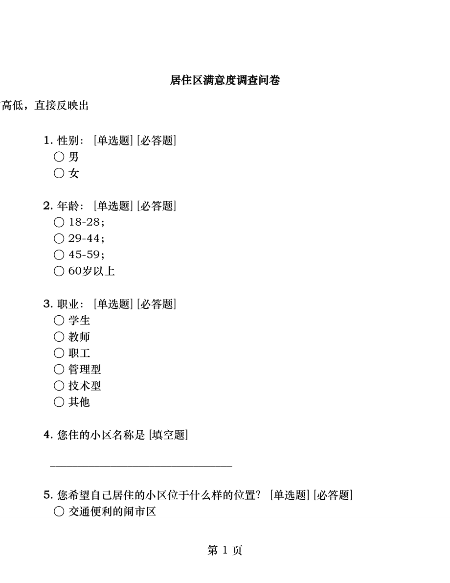 开放式居住区满意度调查问卷.docx_第1页