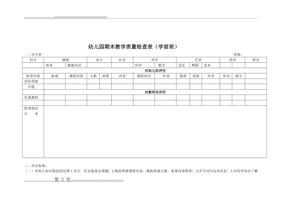 幼儿园期末教学质量检查表(3页).doc_第2页