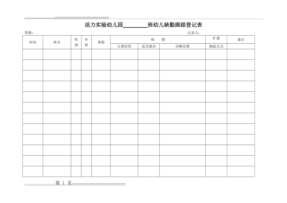 幼儿园幼儿缺勤跟踪登记表(2页).doc_第1页