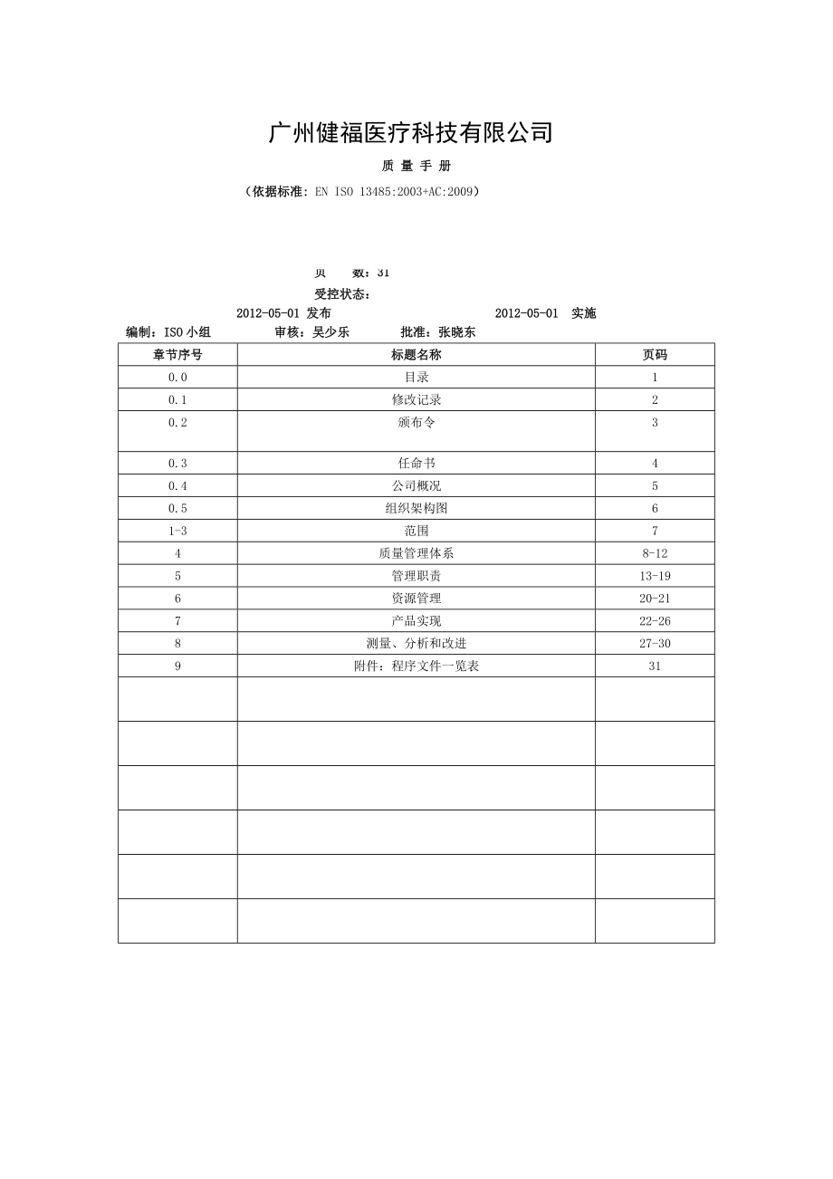 医疗器械管理体系手册[003].doc_第1页