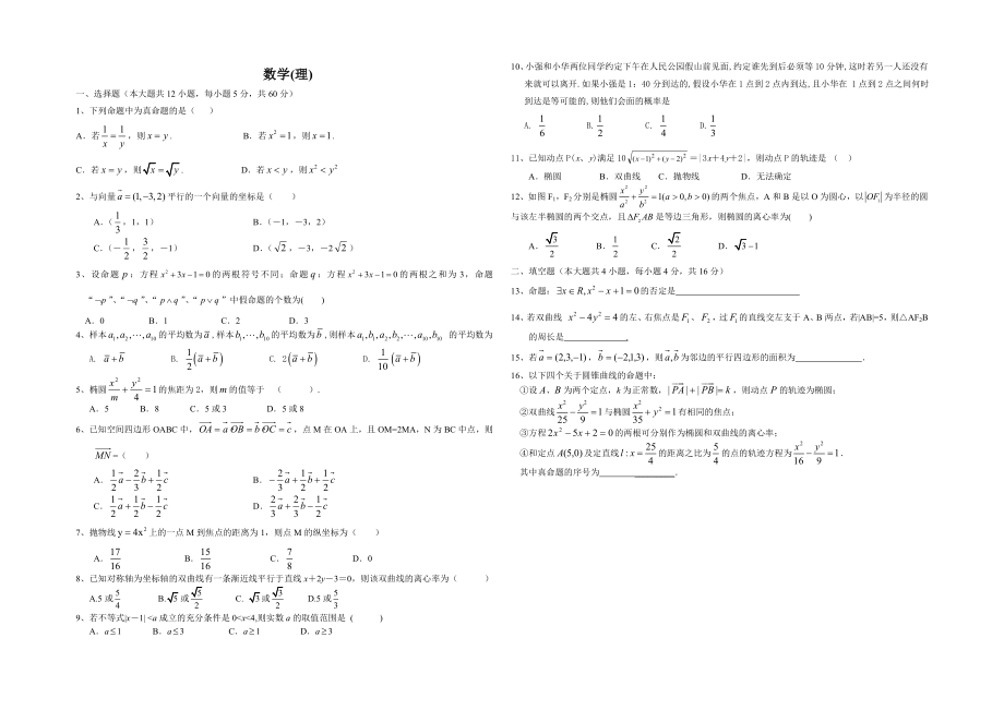 高中数学人教版必修三+选修2-1测试题.doc_第1页