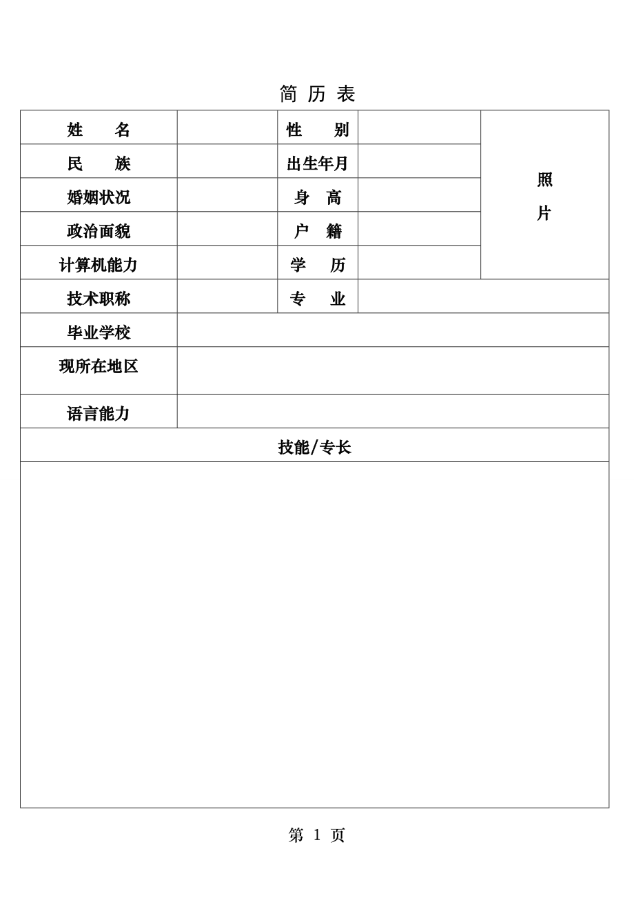 护士个人简历表格.docx_第1页