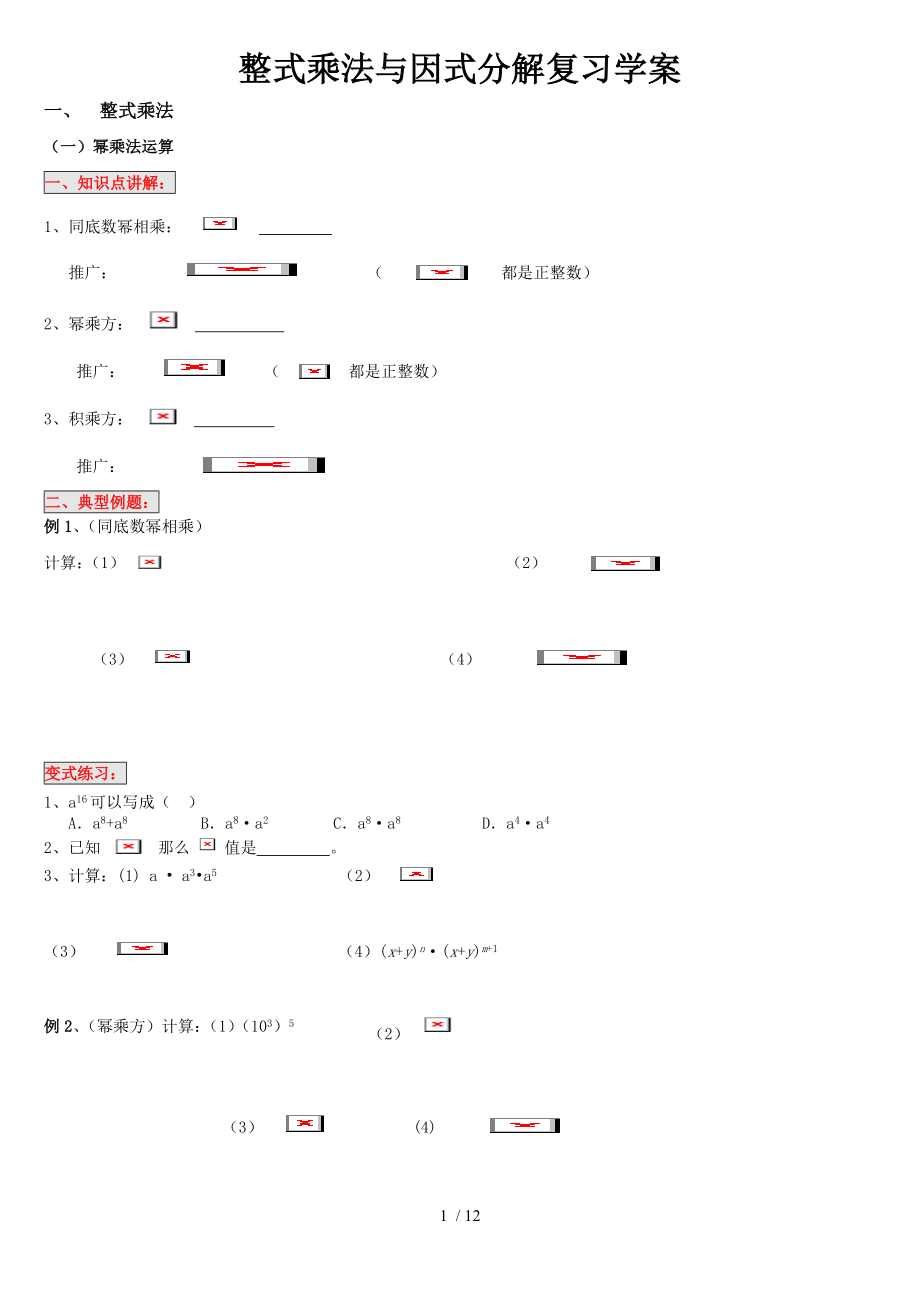 整式的乘法与因式分解复习学案.doc_第1页