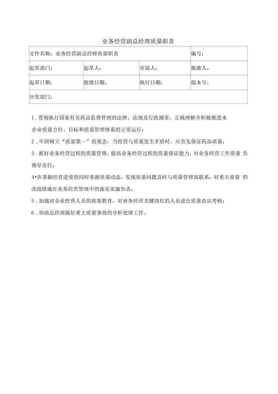 药品GSP文件 2、业务经营副总经理质量职责.docx_第1页