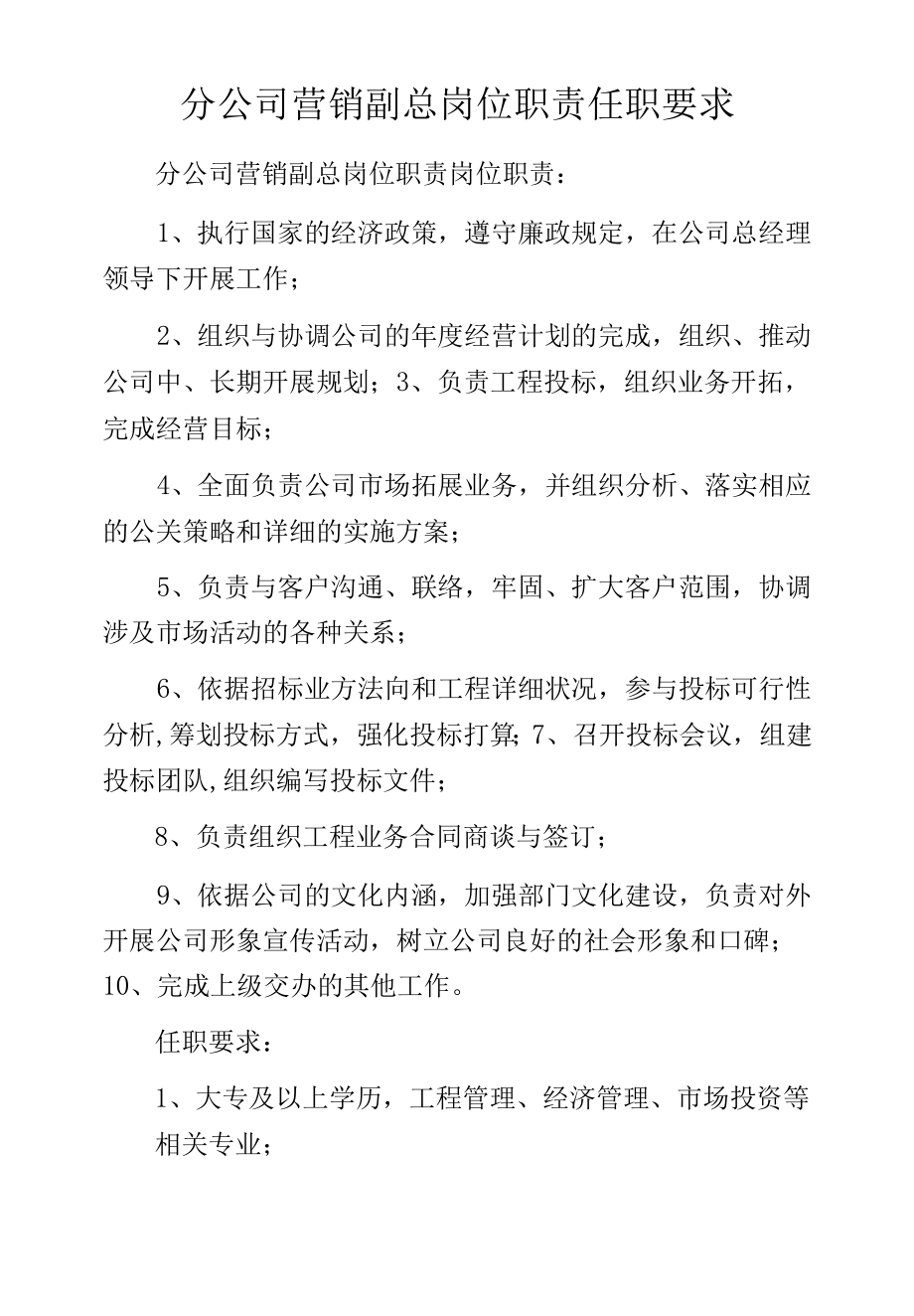 分公司营销副总岗位职责任职要求.docx_第1页